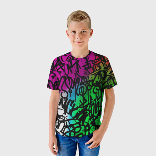 Детская футболка 3D с принтом Стена граффити, фото на моделе #1