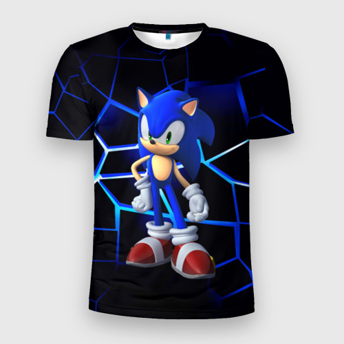 Мужская футболка 3D Slim с принтом Sonic, вид спереди #2