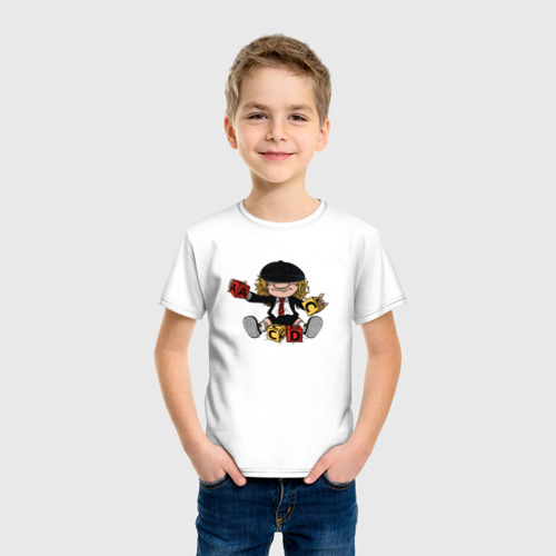 Детская футболка хлопок с принтом AC DC Ангус Янг, фото на моделе #1