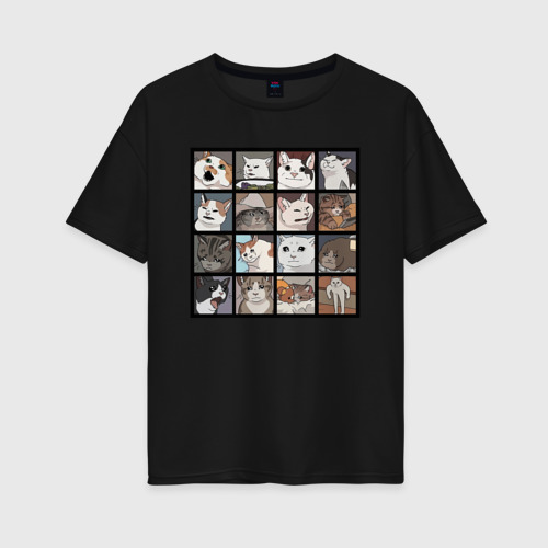Женская футболка oversize с принтом Коты из мемов, вид спереди #2
