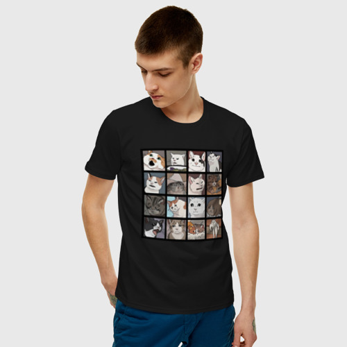Мужская футболка с принтом Коты из мемов, фото на моделе #1