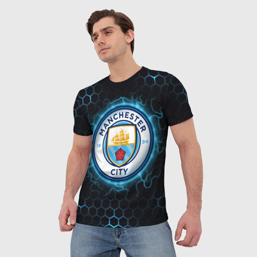 Мужская футболка 3D с принтом Манчестер Сити, фото на моделе #1