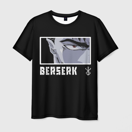 Мужская 3D футболка с принтом Суровый взгляд Гатса БЕРСЕРК, вид спереди #2