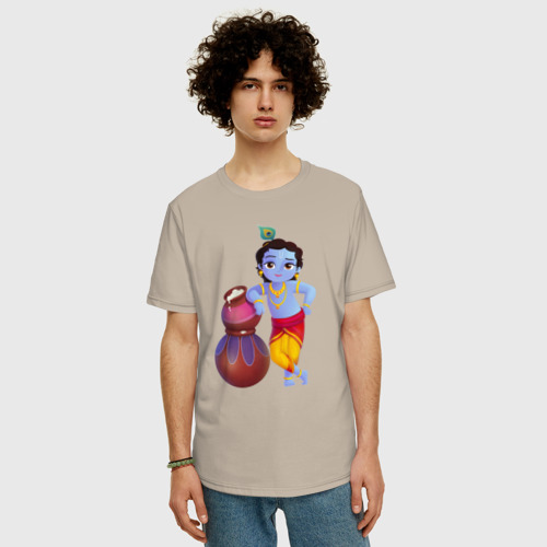 Мужская футболка хлопок Oversize с принтом Кришна, фото на моделе #1