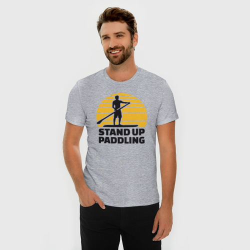 Мужская футболка премиум с принтом Stand up paddling, фото на моделе #1