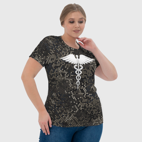 Женская футболка 3D с принтом Кадуцей | Змеиная кожа, фото #4