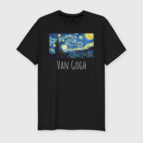 Мужская футболка хлопок Slim с принтом Ван Гог, вид спереди #2