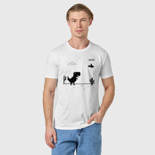 Мужская футболка хлопок с принтом Google динозавр Poki, фото на моделе #1
