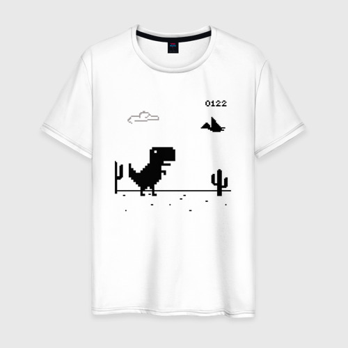 Мужская футболка хлопок с принтом Google динозавр Poki, вид спереди #2