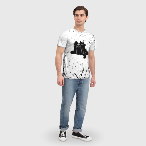 Мужская футболка 3D с принтом Черные котейки, вид сбоку #3