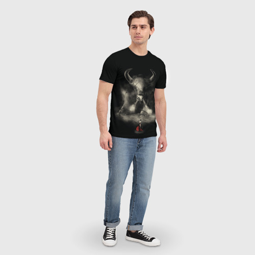 Мужская 3D футболка с принтом Бык 2021, вид сбоку #3
