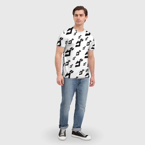 Мужская футболка 3D с принтом JOJO PATTERN BW, вид сбоку #3