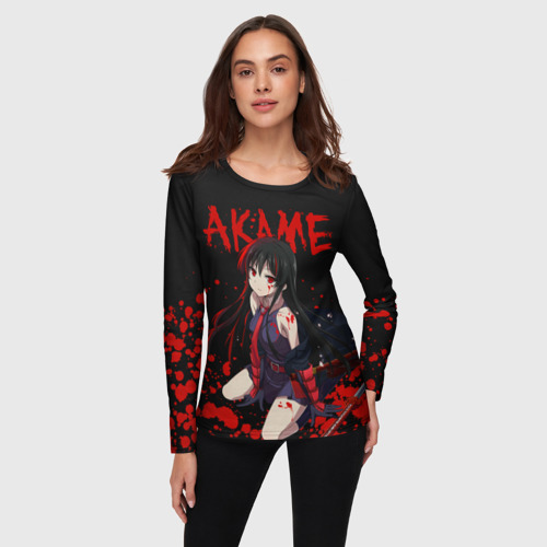 Женский лонгслив 3D с принтом Убийца Акаме на черно-красно фоне, фото на моделе #1