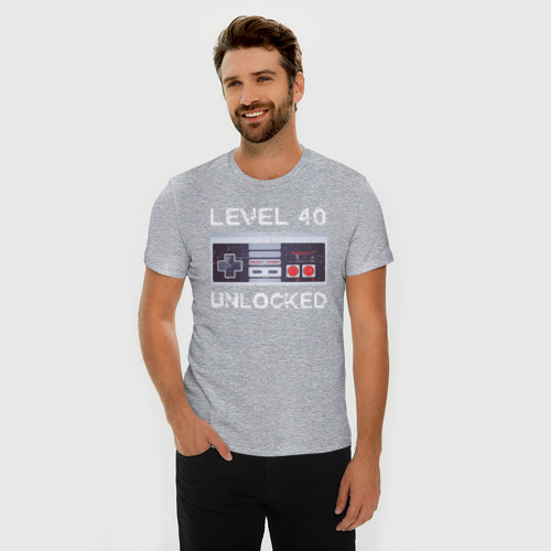 Мужская футболка хлопок Slim с принтом Level 40 Unlocked, фото на моделе #1