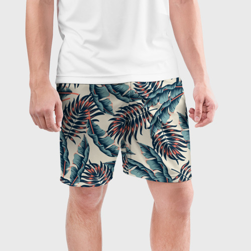 Мужские шорты спортивные с принтом Тихие тропики, фото на моделе #1
