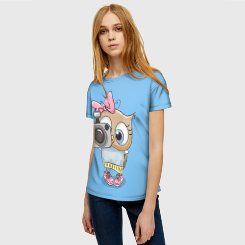 Женская футболка 3D с принтом Совушка с фотиком, фото на моделе #1