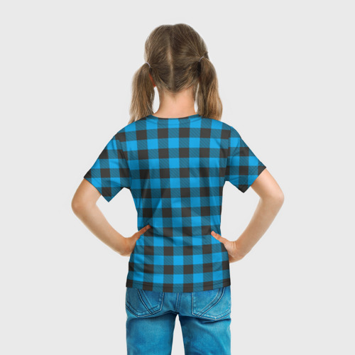 Детская футболка 3D с принтом Голубая клетка, вид сзади #2