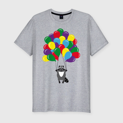 Мужская футболка хлопок Slim с принтом Енот с шариками, вид спереди #2