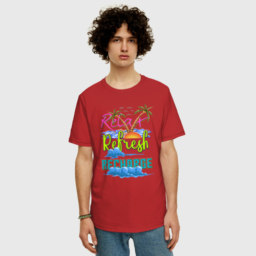 Мужская футболка хлопок Oversize с принтом 8 бит Отпуск, фото на моделе #1