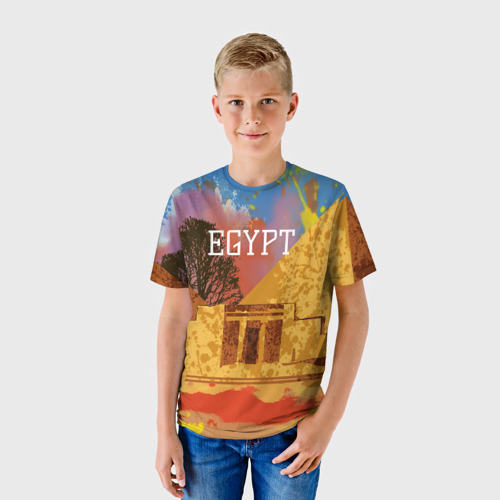 Детская футболка 3D с принтом Египет(Пирамида Хеопса), фото на моделе #1