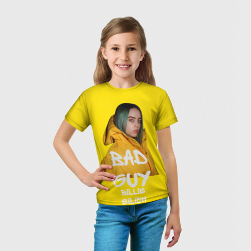 Детская футболка 3D с принтом Billie EilishБилли Айлиш, вид сбоку #3