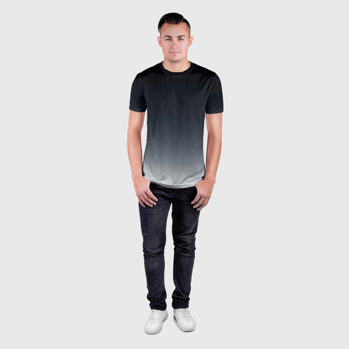 Мужская футболка 3D Slim с принтом Градиент от темно серого к белому, вид сбоку #3