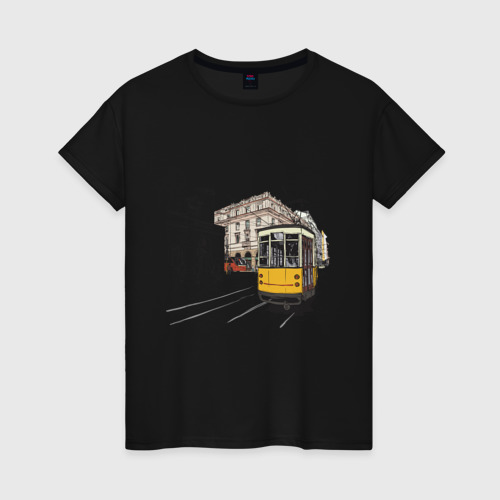 Женская футболка хлопок с принтом Белый и желтый поезд, вид спереди #2