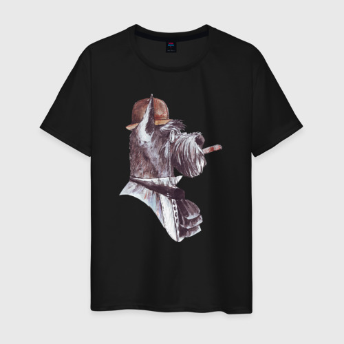 Мужская футболка хлопок с принтом Собака-аристократ с сигарой, вид спереди #2