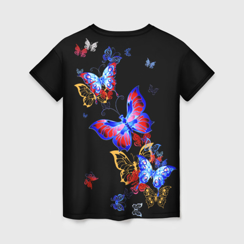 Женская 3D футболка с принтом Поцелуй бабочек, вид сзади #1