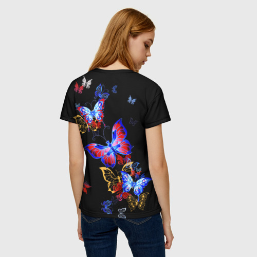 Женская 3D футболка с принтом Поцелуй бабочек, вид сзади #2