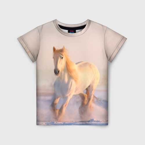 Детская футболка 3D с принтом Белая лошадь, вид спереди #2