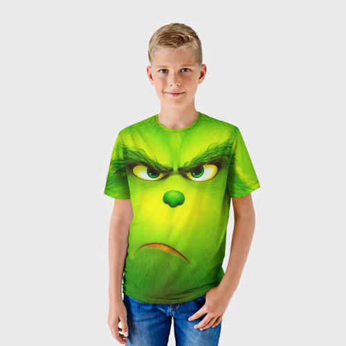 Детская футболка 3D с принтом Гринч 3D/ The Grinch, фото на моделе #1