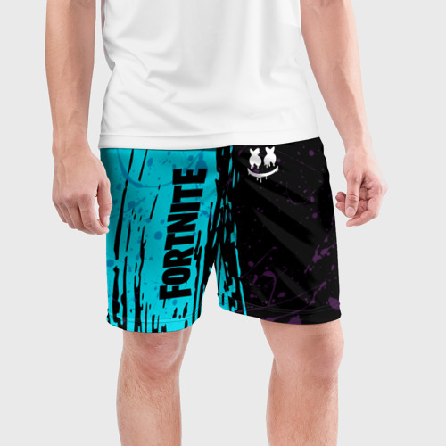 Мужские шорты спортивные с принтом FORTNITE MARSHMELLO, фото на моделе #1
