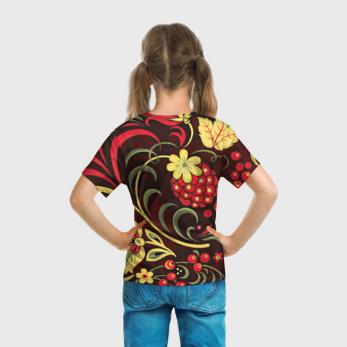 Детская 3D футболка с принтом Хохлома, вид сзади #2