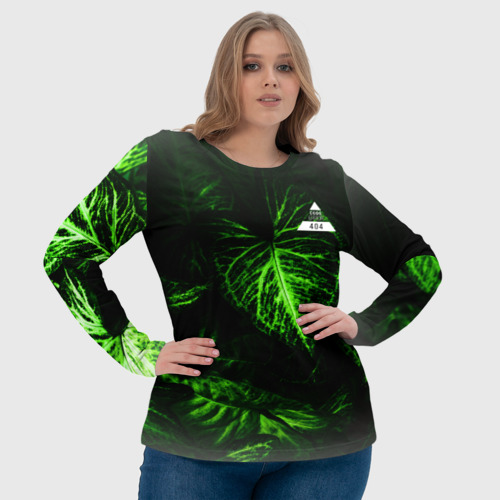Женский лонгслив 3D с принтом Листья зеленые CODE ERROR 404, фото #4