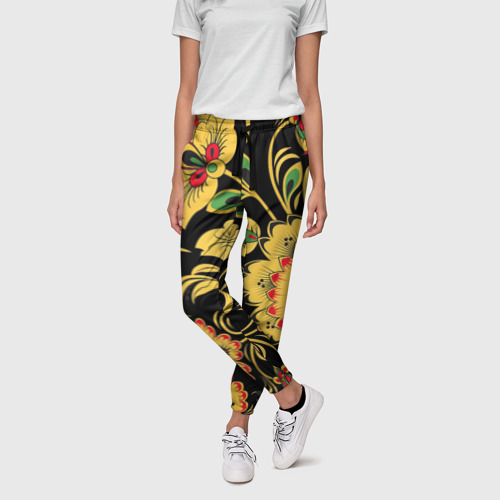 Женские брюки 3D с принтом Хохлома, фото на моделе #1
