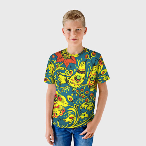 Детская 3D футболка с принтом Хохлома, фото на моделе #1
