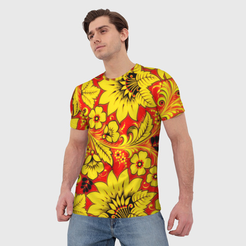 Мужская футболка 3D с принтом Хохлома, фото на моделе #1