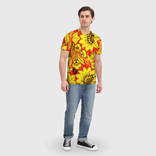 Мужская футболка 3D с принтом Хохлома, вид сбоку #3