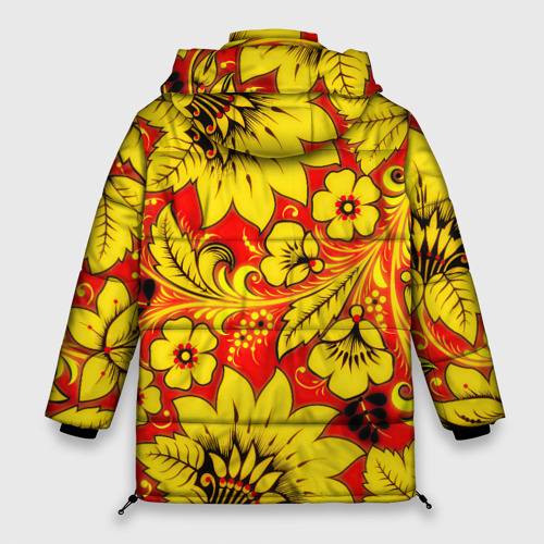 Женская зимняя куртка 3D с принтом Хохлома, вид сзади #1