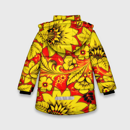 Зимняя куртка для девочек 3D с принтом Хохлома, вид сзади #1