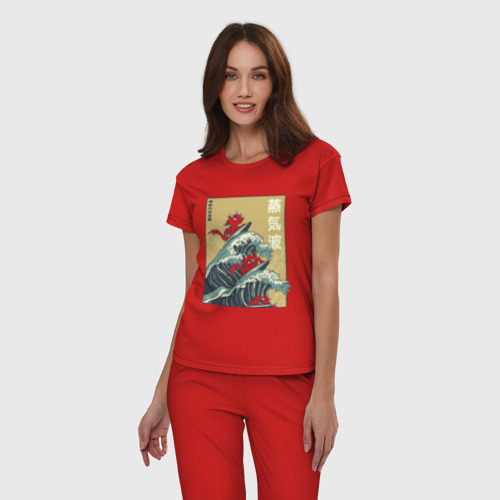 Женская пижама хлопок с принтом Dragons Surfing, фото на моделе #1