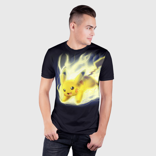 Мужская футболка 3D Slim с принтом Pikachu Pika Pika, фото на моделе #1