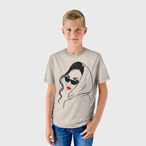 Детская футболка 3D с принтом Модная девушка в очках, фото на моделе #1