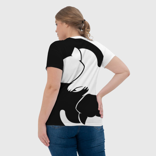 Женская футболка 3D с принтом Инь и Янь котики, вид сзади #2