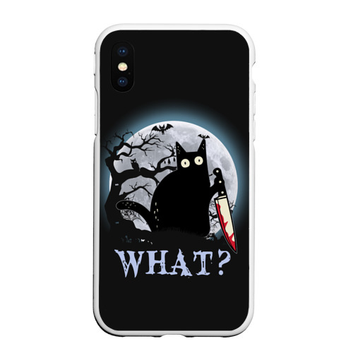 Чехол для iPhone XS Max матовый с принтом What Cat (Halloween), вид спереди #2