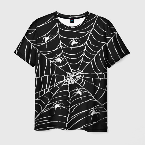 Мужская футболка 3D с принтом Паутина с пауками, вид спереди #2