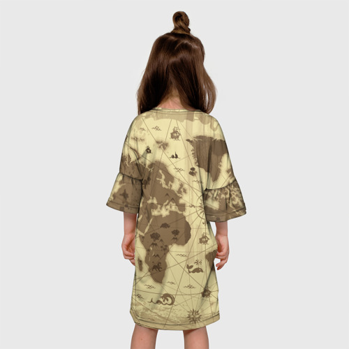 Детское платье 3D с принтом Карта мира, вид сзади #2