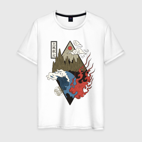 Мужская футболка хлопок с принтом Стихии - Четыре элемента, вид спереди #2