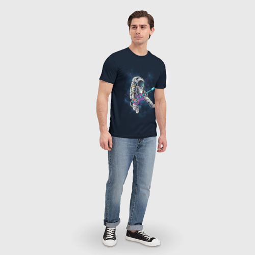 Мужская футболка 3D с принтом Космонавт с гитарой, вид сбоку #3